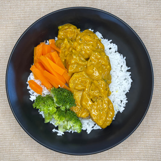 Curried Beef Sausages with White Rice